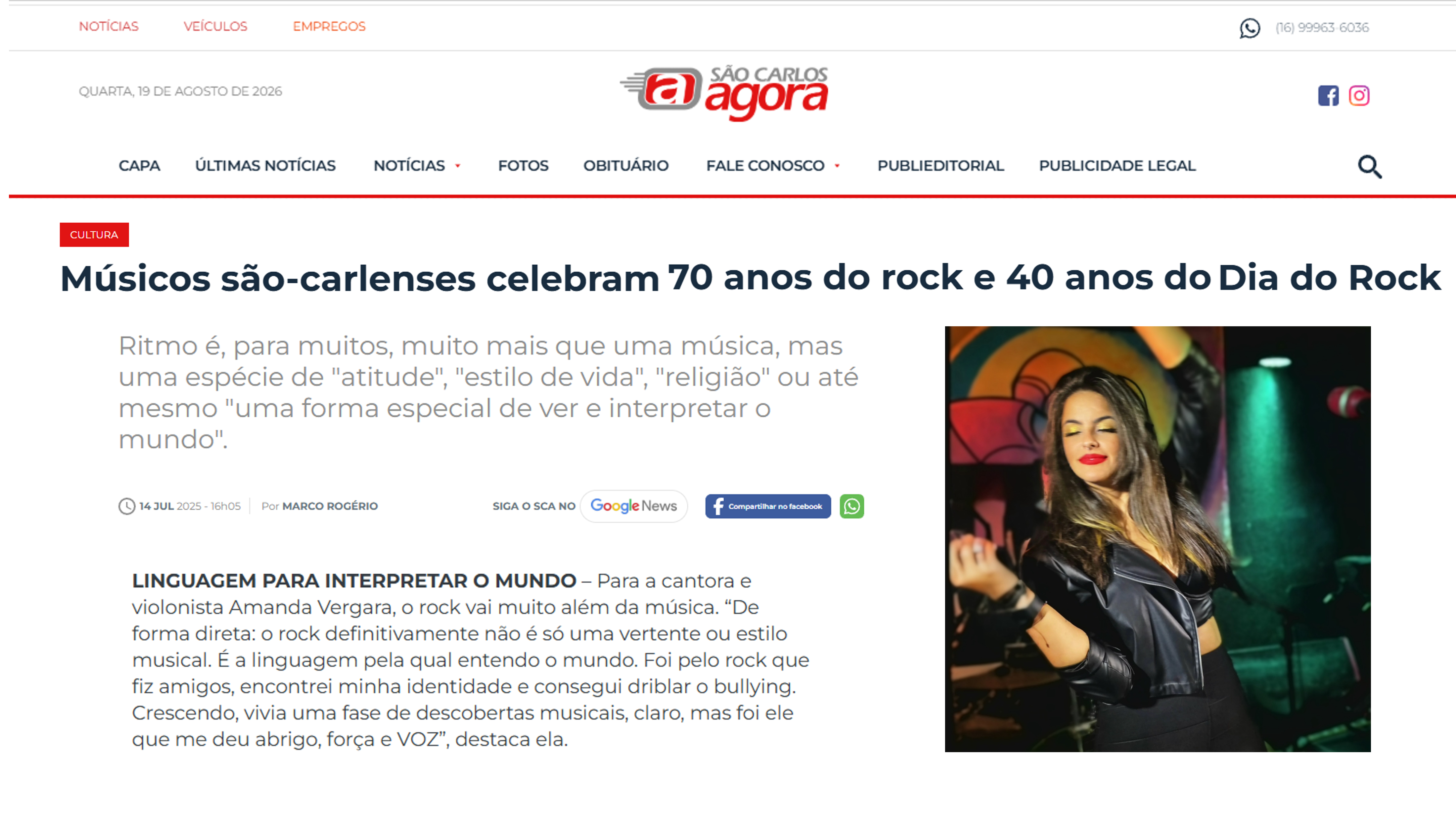 Matéria do São Carlos Agora: Músicos são-carlenses celebram 70 anos do rock e 40 anos do Dia do Rock